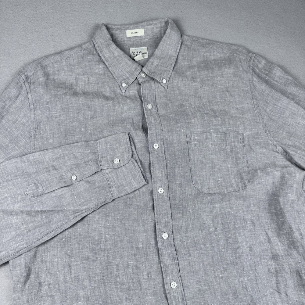 J Crew Baird McNutt 100% Irish Linen Button Shirt Men XLT Gray Long Sleeve